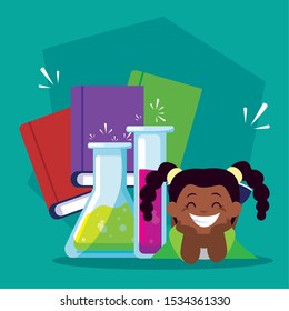 student girl with school supplies, back to school vector illustration design