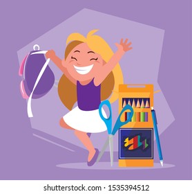 student girl with school supplies, back to school vector illustration design