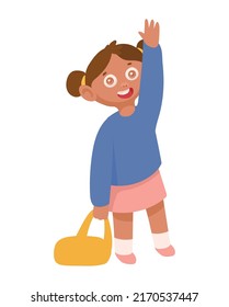 student girl with schoolbag character