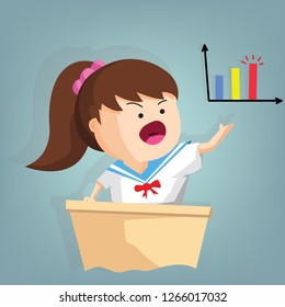 Student girl standing and presentation shown turnover (Illustration cartoon flat design) ,Vector concept and cartoon design