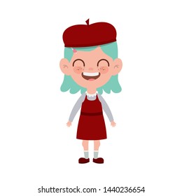 student girl standing smiling on white background