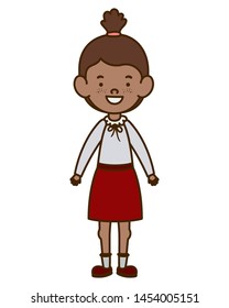 student girl standing smiling on white background