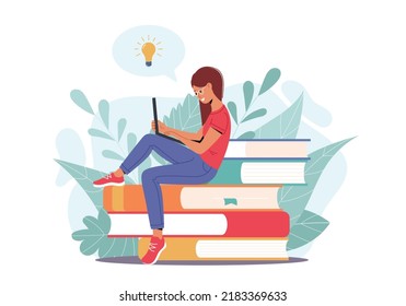 Student Girl Studying Laptop Young Woman Stock Vector (Royalty Free ...