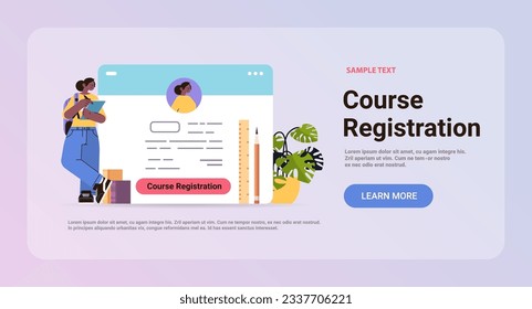 student girl studying on internet course registration concept online education concept