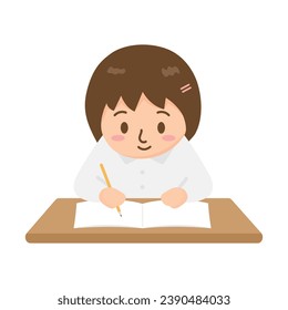 Student girl studying or taking exam vector illustration. Do homework. Students go to school. Back to school. Used for educational images.