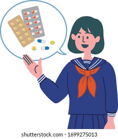 student girl suggest medicine pill tablet
