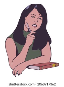 Student girl is thinking. Design vector Illustration
