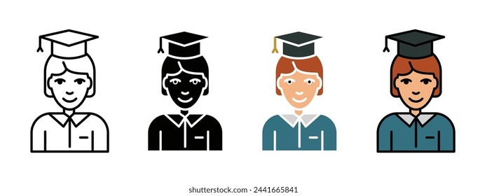 Student Girl vector illustration set. Woman icon. School study girl symbol for UI designs.
