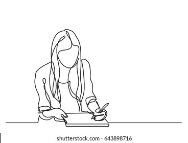student girl writing    continuous line drawing