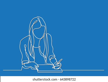 student girl writing - continuous line drawing