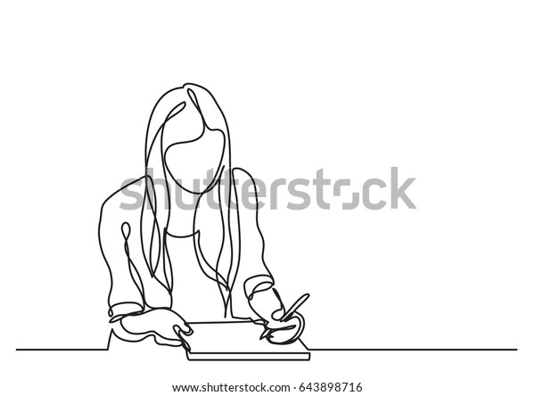 student girl\
writing - continuous line\
drawing