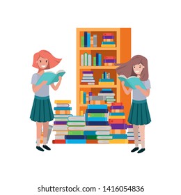 student girls with reading book in the hands
