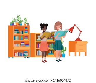 student girls with reading book in the hands