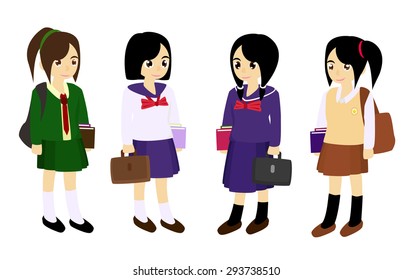 Student Girls with School Uniform Vector
