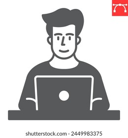 Student glyph icon, e-learning and online education, teacher and laptop vector icon, vector graphics, editable stroke solid sign, eps 10.