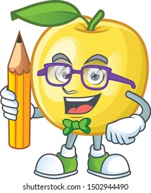Student golden apple fruit cartoon on white background