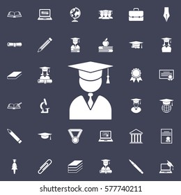 Student with graduate cap. Education set of icons