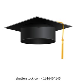 Student graduate hat on a white background. Bottom view of a black graduate hat.