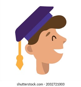student graduate wearing a student cap. smile and joy. graphic design for language courses, online English language school vector