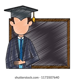 student graduated with chalkboard