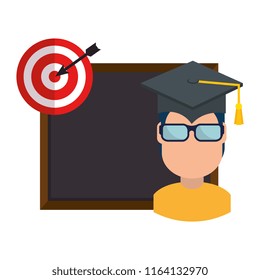 student graduated with chalkboard and target
