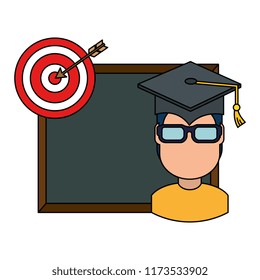 student graduated with chalkboard and target