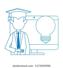 student graduated with computer and bulb
