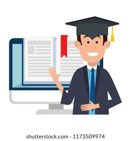student graduated with computer and ebook