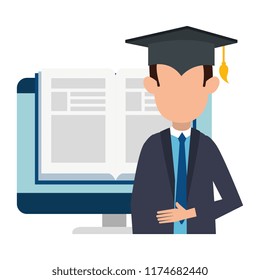 student graduated with computer and ebook