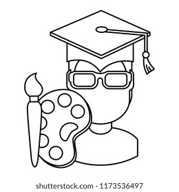 student graduated with paint brush and pallette