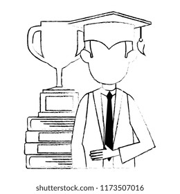 student graduated with trophy and books