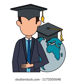 student graduated with world planet