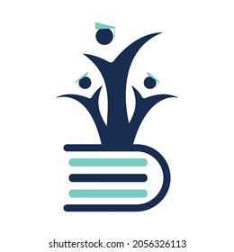 Student Graduates logo with book icon.  Graduated student with book concept design.