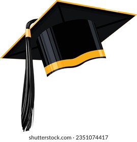 Student graduation cap with black tassel and ribbon