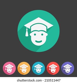 Student in graduation cap, flat icon