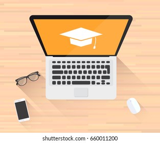 Student Graduation Cap Icon Laptop Illustration