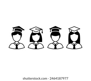 student with graduation cap icons vector design simple black white illustration collection sets