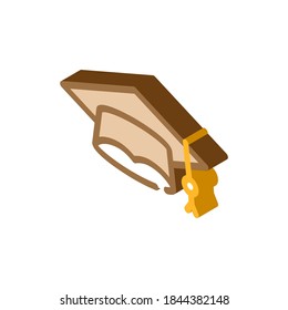 Studierende Graduierungsobergrenze isometrische Symbol Vektorgrafik. Studentenkennzeichen einzelne Symbolillustration