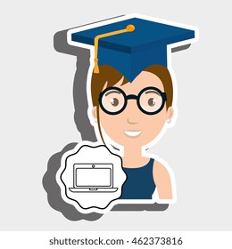 student graduation cap laptop vector illustration eps 10
