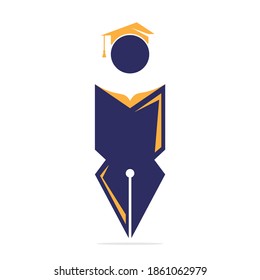 Student with graduation cap logo design template. Educational Book and Pen logo.