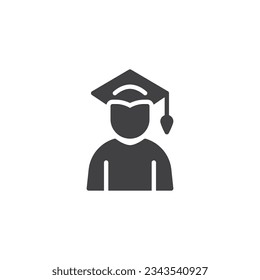 Student in graduation cap vector icon. filled flat sign for mobile concept and web design. Graduate student glyph icon. Symbol, logo illustration. Vector graphics