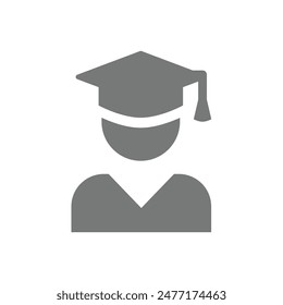 Student with graduation cap vector icon. Education, university degree symbol.