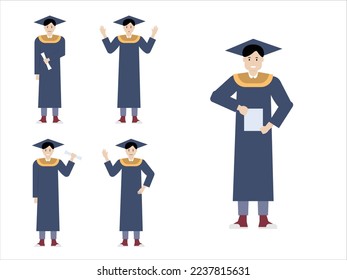 Student Graduation Cartoon Illustration Set