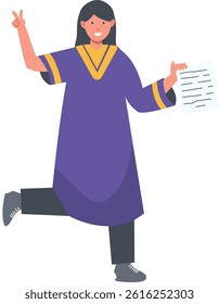 Student Graduation Character on White Background. Vector Cartoon Illustration.