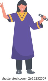 Student Graduation Character on White Background. Vector Cartoon Illustration.