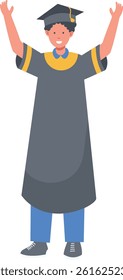 Student Graduation Character on White Background. Vector Cartoon Illustration.