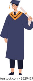 Personagem de Graduação Estudantil na Universidade. Ilustração vetorial em estilo de desenho animado