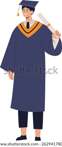 Student Graduation Character at University. Vector Illustration in Cartoon Style
