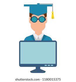 student graduation with computer