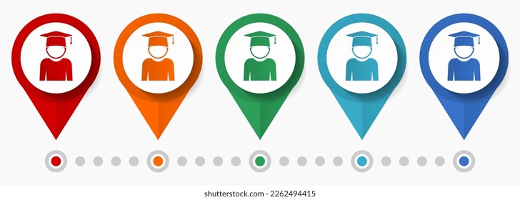 Student, graduation concept vector icon set, flat design education pointers, infographic template